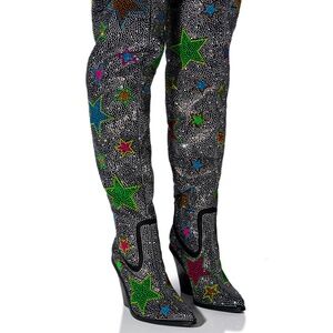 AZALEA WANG MIREYA BLACK EMBELLISHED BOOT